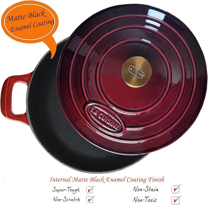 La Cuisine Enameled Cast Iron Braiser Shallow Dutch Oven Braising Sauté Pan - Image 2