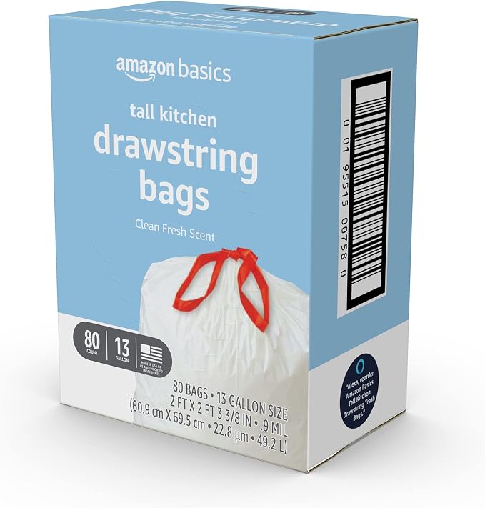Amazon Basics Tall Kitchen Drawstring Trash Bags, Clean Fresh Scent, 13 Gallon - Image 4