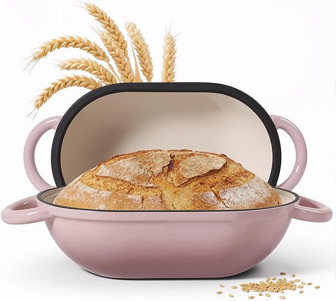 2 QT Oval Dutch Oven for Bread Baking, Enamelled Cast Iron Bread Oven for by Unknown