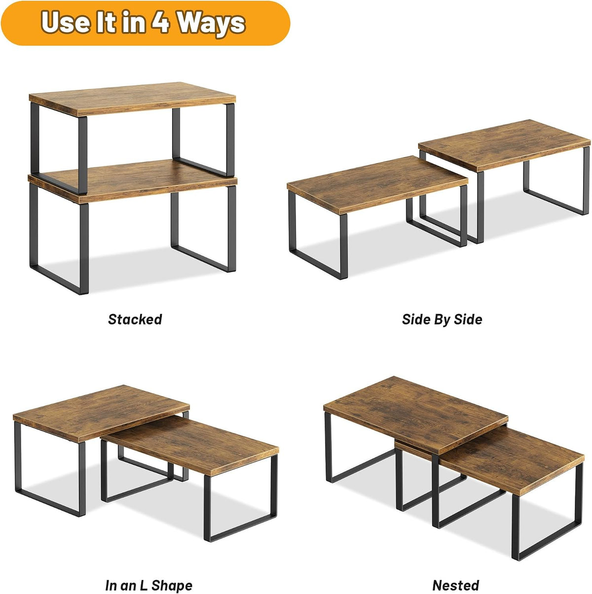 Kitchen Cabinet Organizer Shelf Set of 4, Sturdy Kitchen Counter