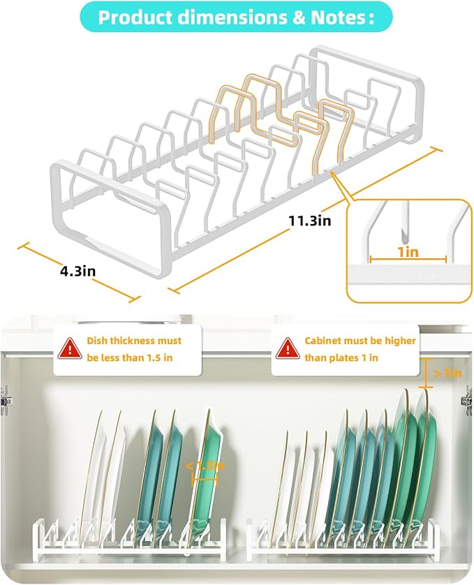 Plate Organizer for Cabinet, Kitchen Dish Rack Organizer for Cabinet Countertop - Image 7