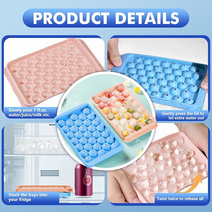 2 Pack Ice Cube Tray with Lid and Bin, Round Ice Cube Trays - Image 3