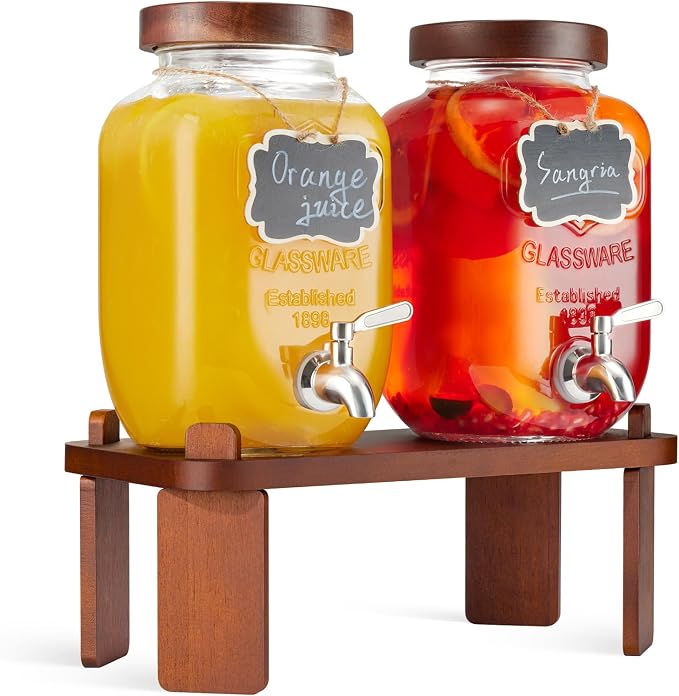 2PCS Large Drink Dispensers for Parties, Glass Beverage Dispenser by FavorFlavor