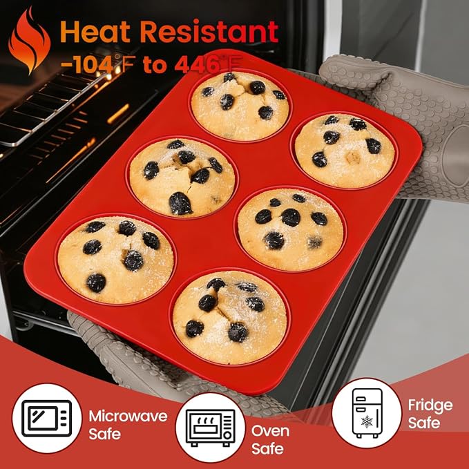 CAKETIME Silicone Muffin Pan, 2 Packs, Jumbo 6 Cups and Mini 24 Cups - Image 5