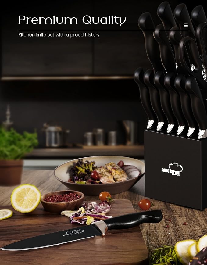 Amorston Knife Set, 15 Pieces Kitchen Knives Set - Image 2