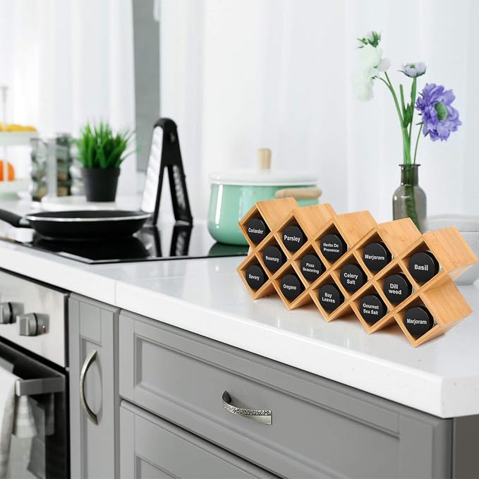 Phyllia Bamboo Spice Rack Organizer 4-Tier Countertop Organiser, Criss-Cross - Image 7