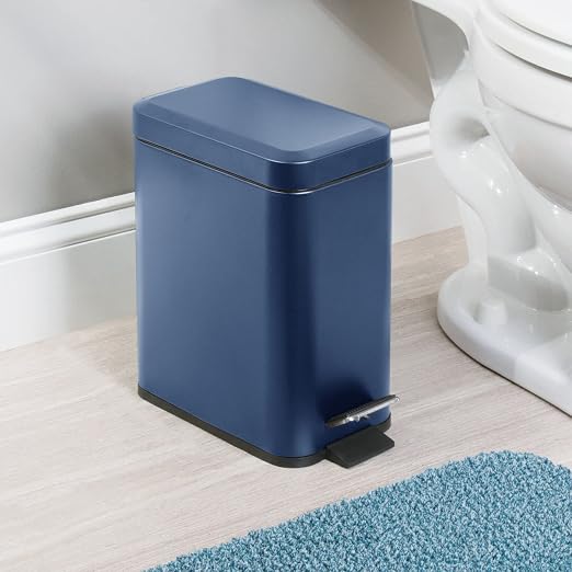 mDesign Small Modern 1.3 Gallon Rectangle Metal Lidded Step Trash Can, Compact - Image 2