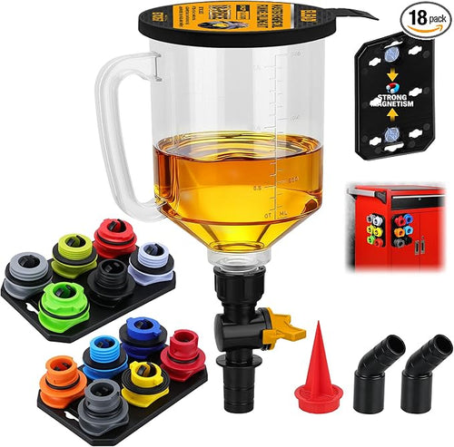 18-Piece No Spill Engine Oil Funnel Kit, 1.59QT/ 1.5L Automotive Coolant Funnel by ELEAD