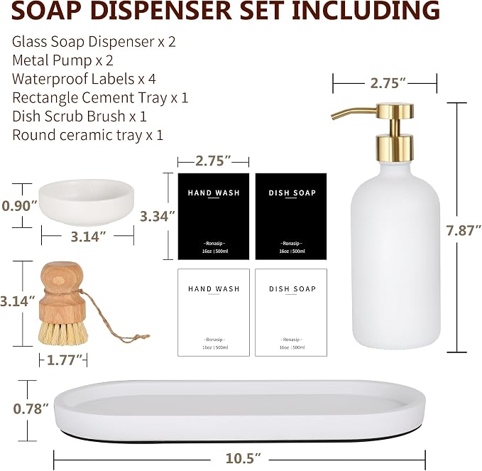 Ronasip Set of 5 Kitchen Soap Dispenser Set 16 Oz Glass Hand Dish Soap Dispenser - Image 4