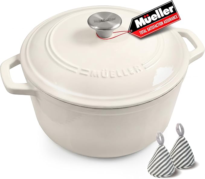 Mueller 6qt Enameled Cast Iron Dutch Oven, Heavy-Duty Casserole and Braiser Pan by MUELLERHOME