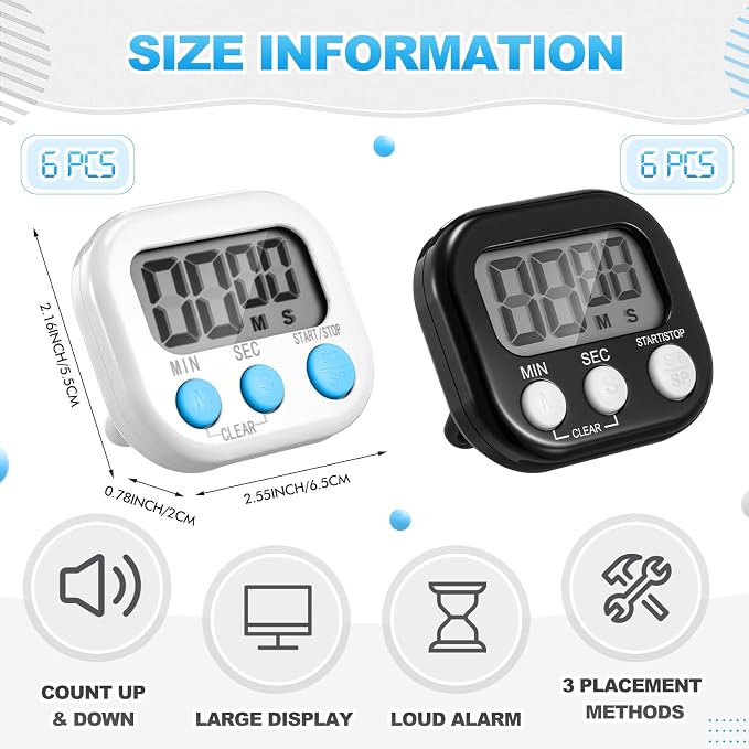 Xuhal 12 Pieces Digital Kitchen Timer Bulk, Small Magnetic Timers - Image 2