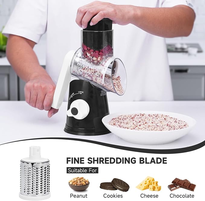Rotary Cheese Grater with Handle, Kitchen Mandoline Vegetable Slicer with 3 - Image 4