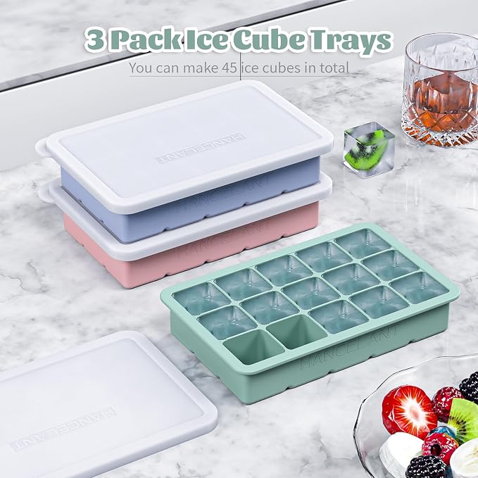 Silicone Ice Cube Tray 3 Pack, HANCELANT Ice Cube Mold, Ice Trays - Image 6