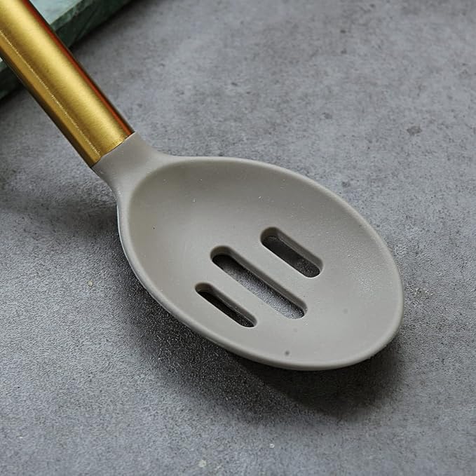 Berglander Non-stick Silicone Slotted Spoon, Titanium Gold Plated Handle - Image 4