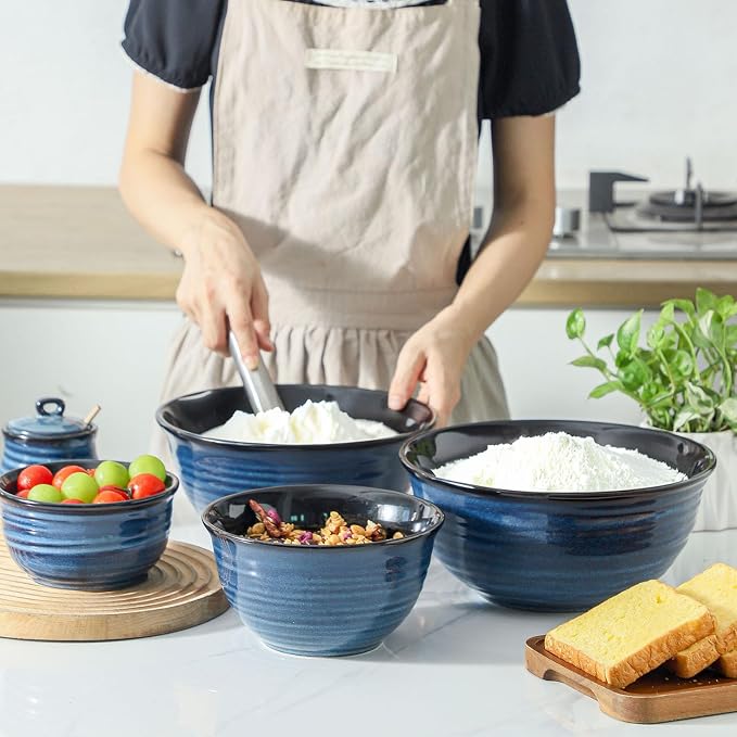 Hasense Mixing Bowls Set, Porcelain Large Salad Bowls - Image 3