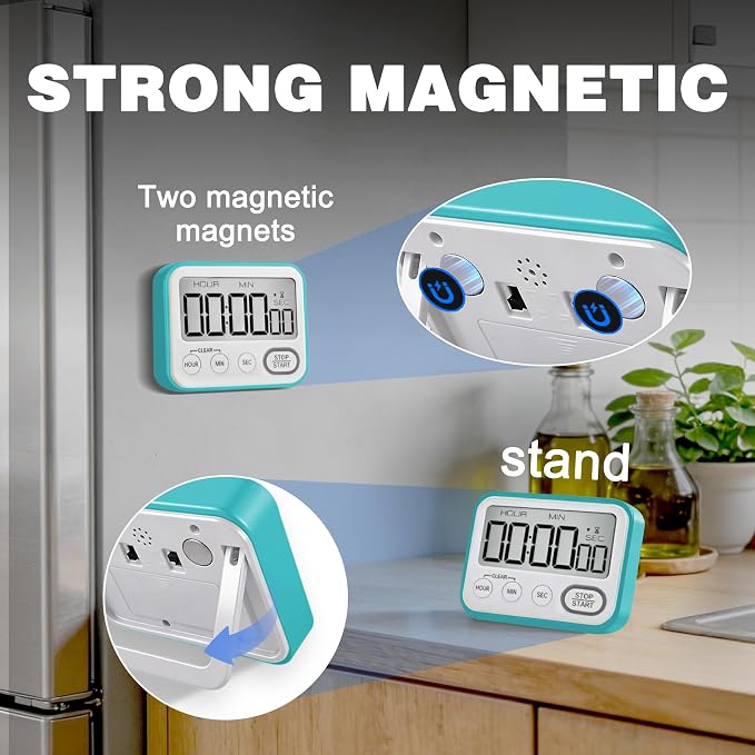 Digital Kitchen Timer Magnetic Loud Alarm, Large LCD Screen Silent/Beeping - Image 4