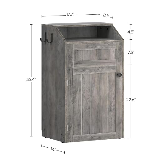 YATINEY Trash Cabinet, Freestanding Trash Can Cabinet, Wooden Recycling - Image 3