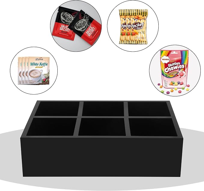 Tea Bag Box Wood Black 6 Compartments Tea Bag Organizer Drawer Storage - Image 5