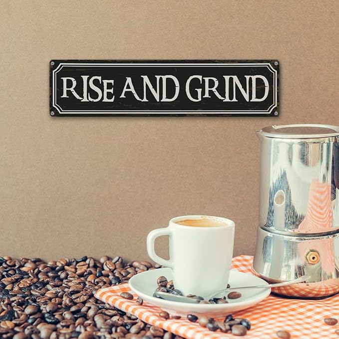 Coffee Decor Signs, Rise and Grind Sign, Retro Metal Tin Sign, Coffee Home Decor - Image 6