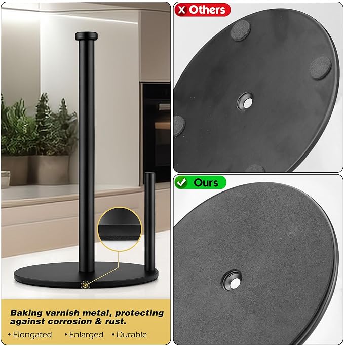 Black Paper Towel Holder, Countertop Paper Towel Holder, Steady Paper Roll - Image 5