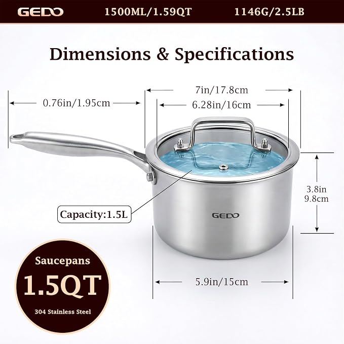 GEDO 3-Ply 304 Stainless Steel Saucepan - Image 3