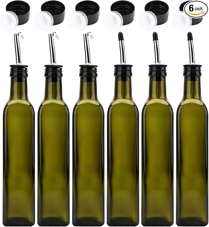 Kingrol 6 Pack 8 oz Glass Olive Oil Dispenser Bottles, Oil and Vinegar Cruets by Kingrol