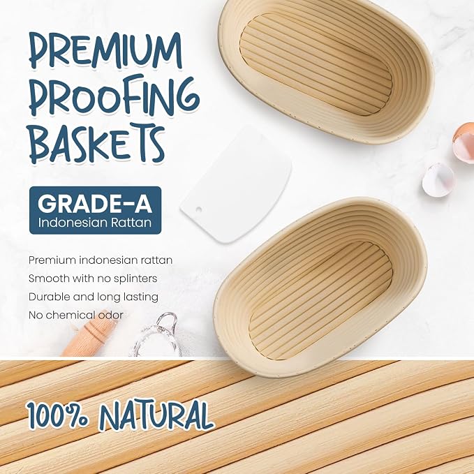 Rorecay Banneton Bread Proofing Baskets Set of 2, 10 Inch Oval Cane Sourdough - Image 3