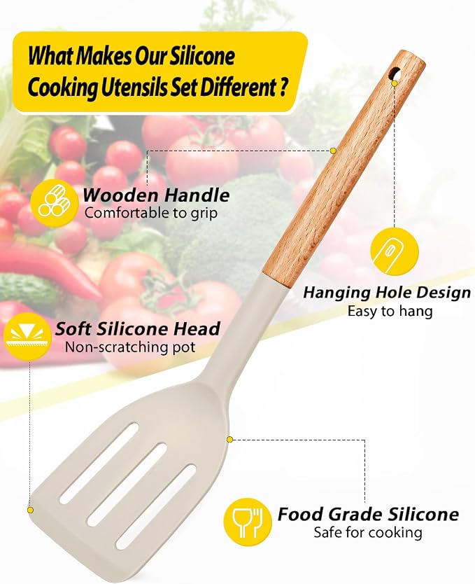 Pack of 4 Silicone Cooking Utensils Set, Non Stick Solid Spatulas and Heat - Image 2