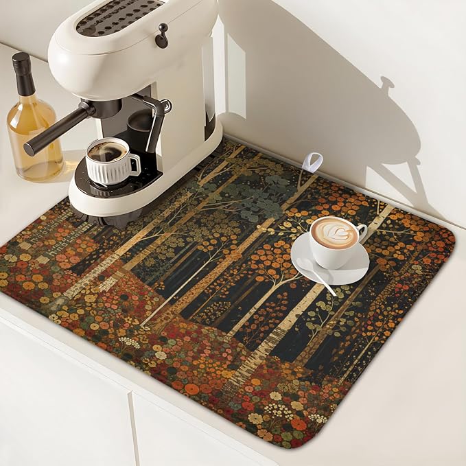 Fall Dish Drying Mat for Kitchen Counter Autumn Forest Vintage Botanical Nature - Image 7