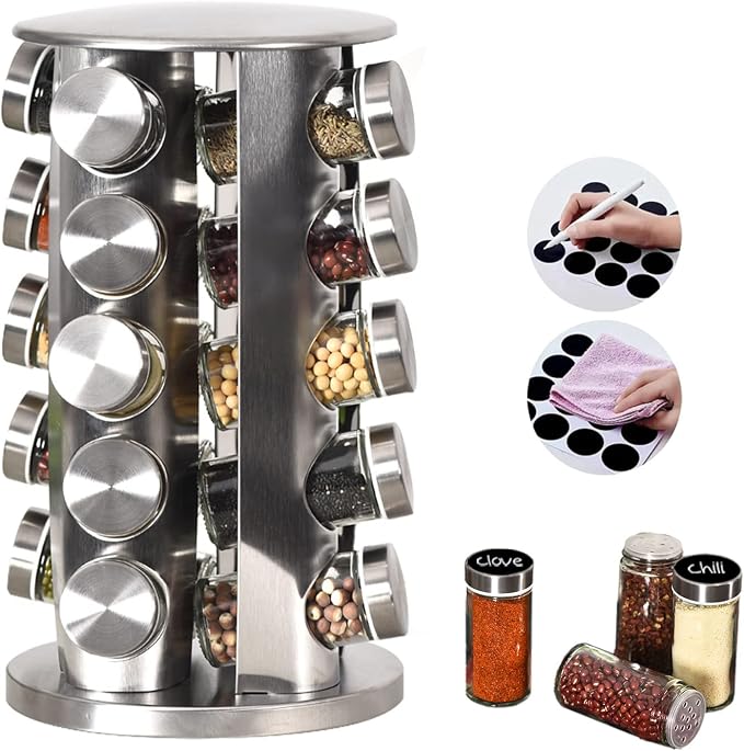 EBIZ&TECH 20-Jar Stainless Steel Rotating Spice Rack by EBIZTECH