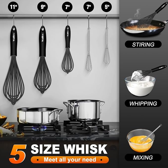 Silicone Whisks set with 7+5in mini stainless steel whisk, Non Scratch Coated - Image 4