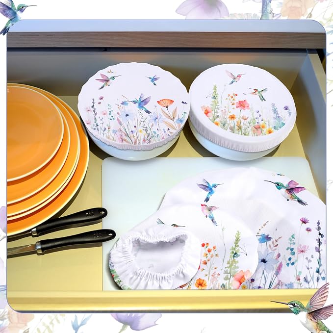 Patelai 10 Pcs Bowl Covers Reusable in 5 Size Stretch Cloth Fabric Elastic Food - Image 4