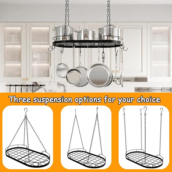 24.4” Metal Pot Rack Hanging, Oval Pan Rack Hanging - Image 6