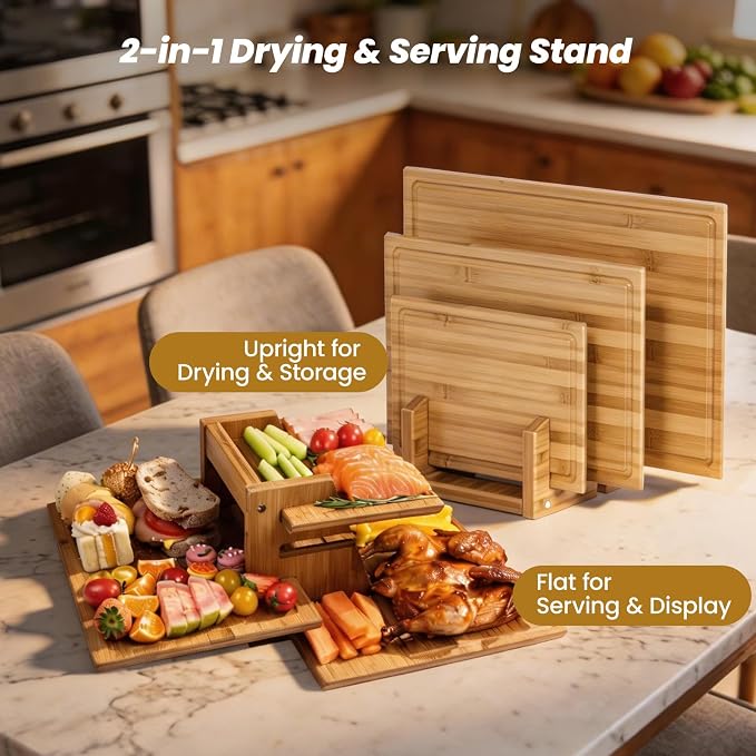 Bamboo Cutting Board Set of 3, Durable Wooden Chopping Boards - Image 4