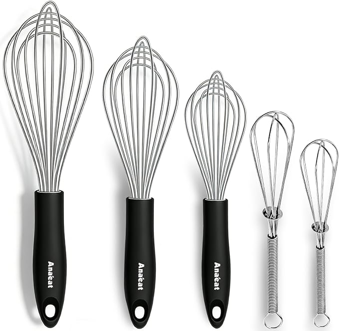 Anaeat Stainless Steel Kitchen Whisk Set of 5, Milk and Egg Beater Blender by Anaeat