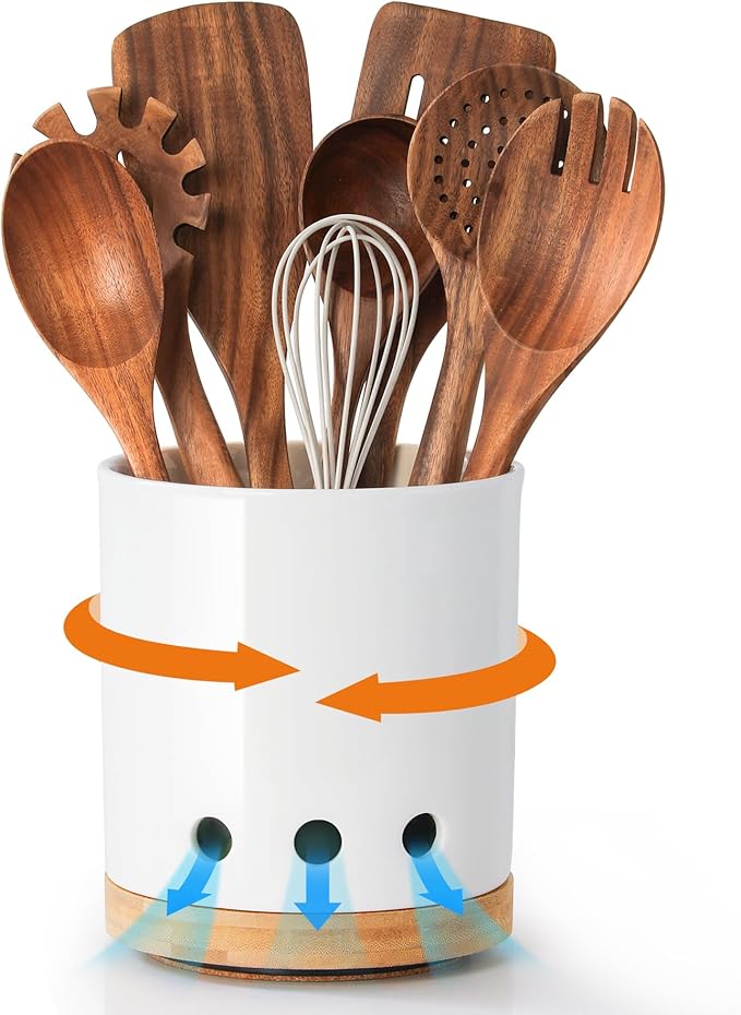 LoeJan 7.3“ 360° Rotating Ceramic Utensil Holder by LoeJan