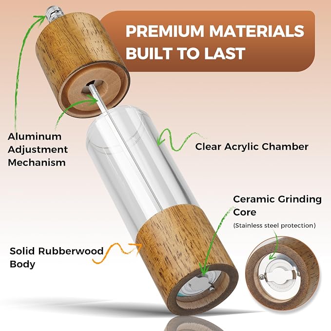2-Pack Wooden Salt and Pepper Grinder Set - Image 2