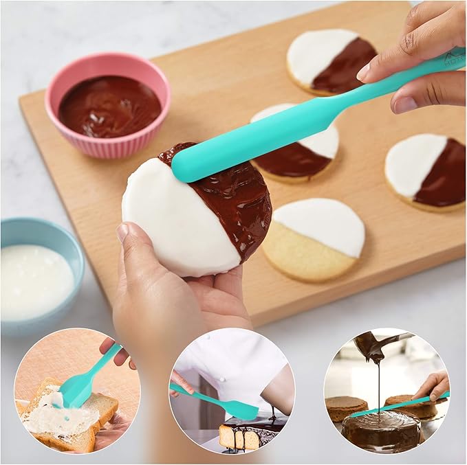 HOTEC 600℉ Heat Resistant BPA-Free Silicone Rubber Spatula Set, Kitchen Cooking - Image 3