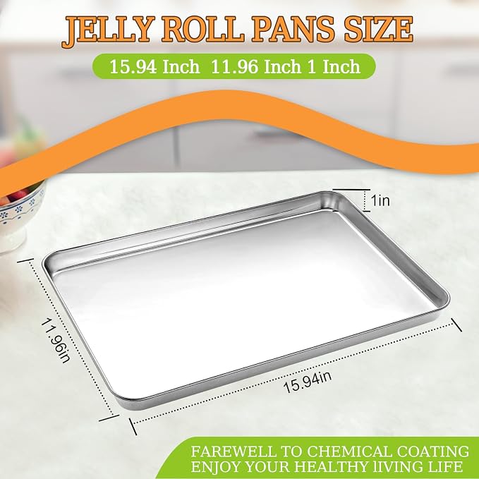 CEKEE Stainless Steel Baking Sheet Set of 2, Cookie Sheet - Image 2