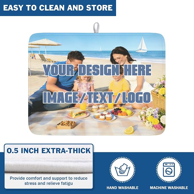 Custom Dish Drying Mat for Kitchen Counter Design Your Photo Text Business Logo - Image 5