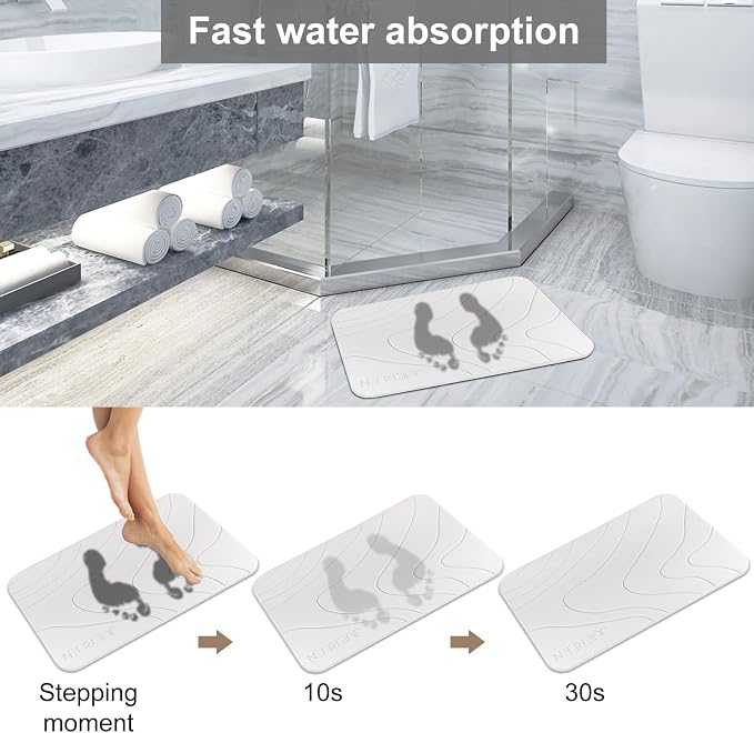 JUERLEN 2 Pack Diatomaceous Earth Shower Mat, Stone Bath Mat, Nonslip Super - Image 3