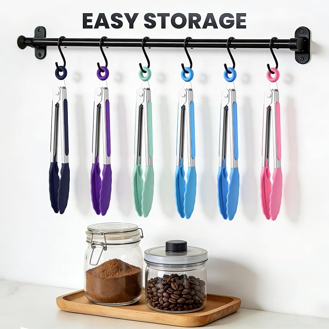 7-Inch Silicone Tongs Pack of 6, Small Stainless Steel Tongs - Image 6