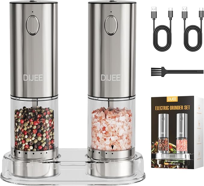 Electric Salt and Pepper Grinder Set, USB Rechargeable Pepper Mill by ElectricSaltandPepperGrind