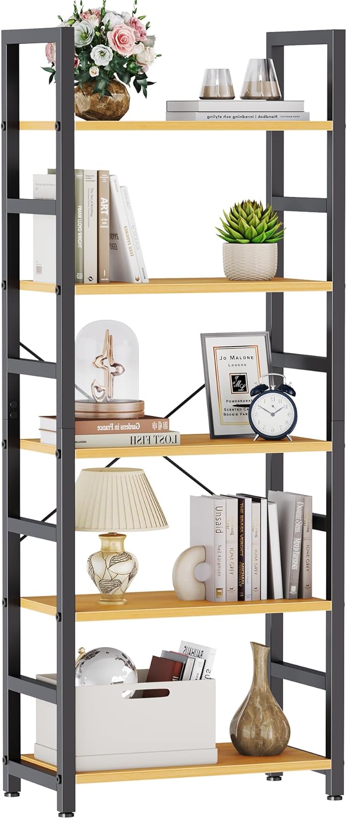 DUMOS 5-Tier Bookshelf, Modern Tall Bookcase, Open Storage Display Shelf by DUMOS
