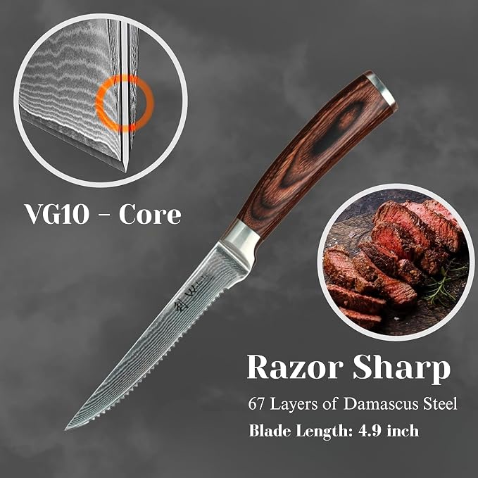 Wakoli EDIB 4-Piece Damascus Steak Knife Set – Professional Dining Kitchen - Image 11