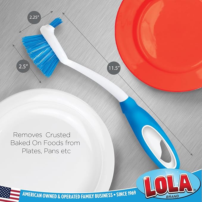 Dish Brush Kitchen Scrubber, by LOLA, Has Stiff Bristles & Food Scraper - Image 3