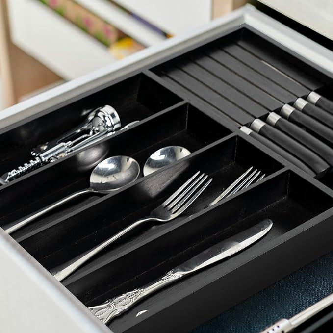 VaeFae Bamboo Silverware Organizer, Utensil Holder - Image 6