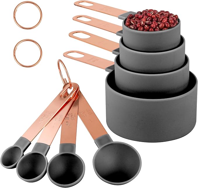 8-Piece Stackable Rose Gold Stainless Steel Handled Measuring Cups and Spoons by Unknown