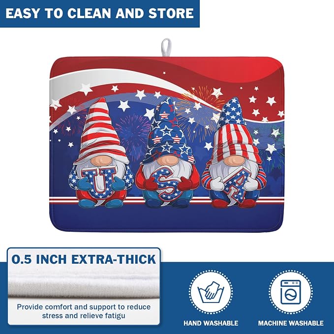 Kawani 4th of July Dish Drying Mat 18x24 Inch Spring Summer Patrioti Gnome - Image 5