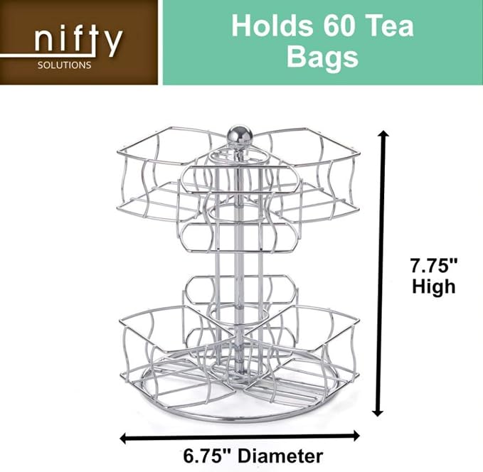 Nifty Tea Bag Spinning Carousel – 6 Compartments, Spins 360-Degrees, Lazy Susan - Image 3
